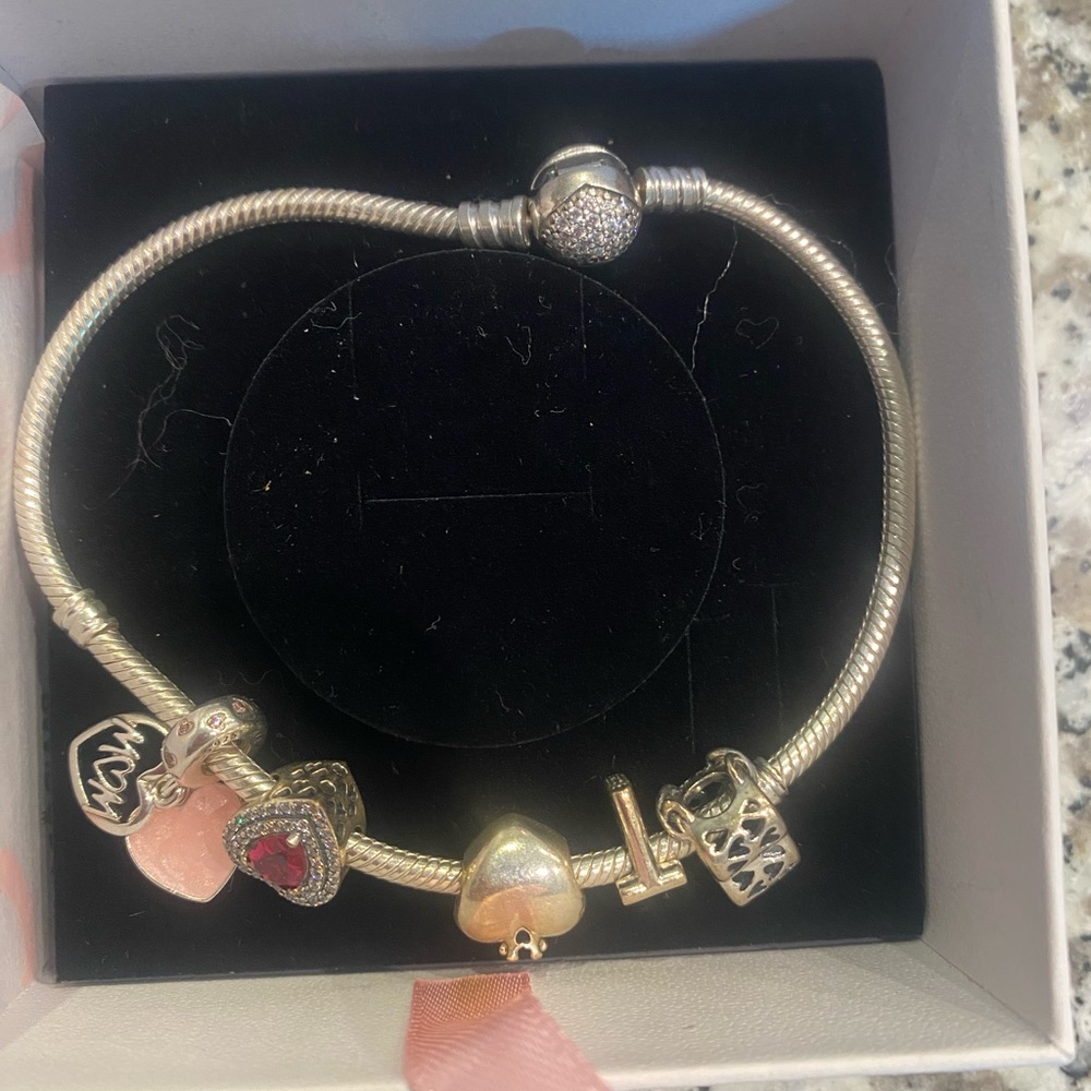 Pandora Silver Bracelet with Glittering Charm